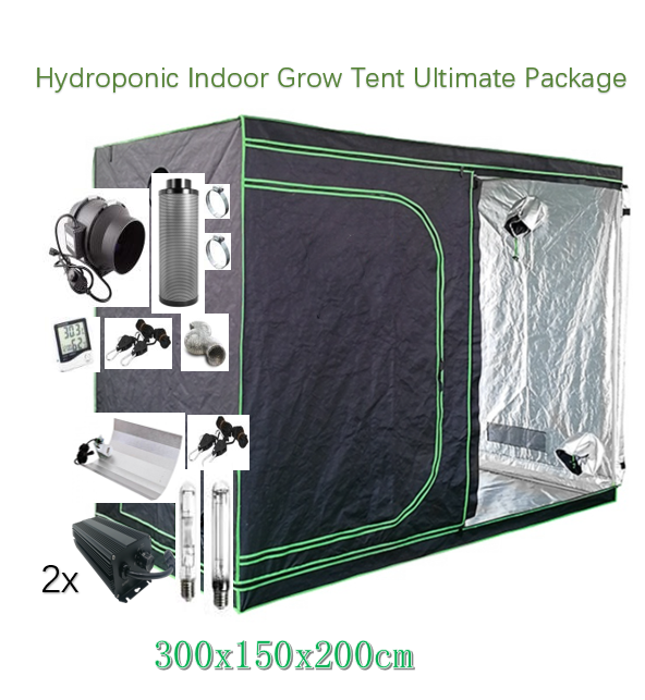 300x150x200cm Hydroponic Indoor 600D Grow Tent Ultimate Package 600W x2 and 6" Fan Kit