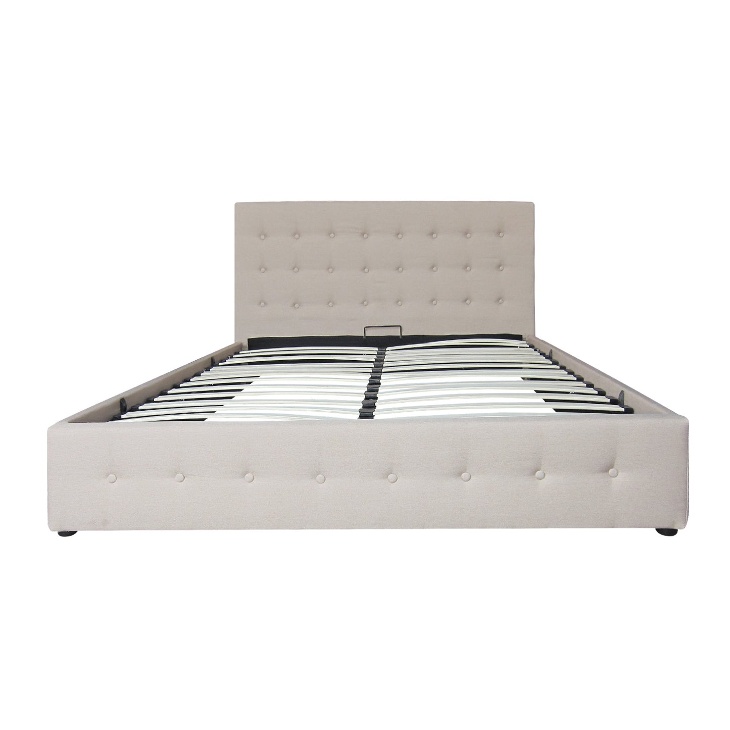 Scandinavian Fabric Square Tufted Gas Lift Storage Bed Frame Queen Grey