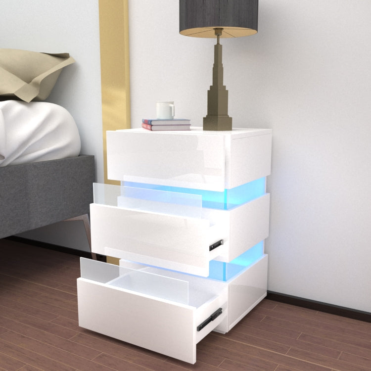 Modern RGB LED Bedside Table Side Table Nightstand High Gloss Storage White