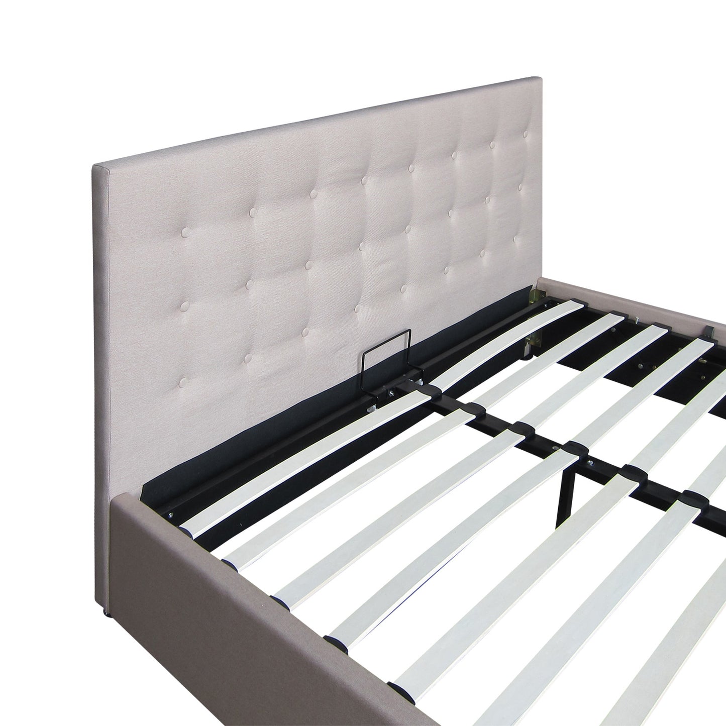 Scandinavian Fabric Square Tufted Gas Lift Storage Bed Frame Queen Grey