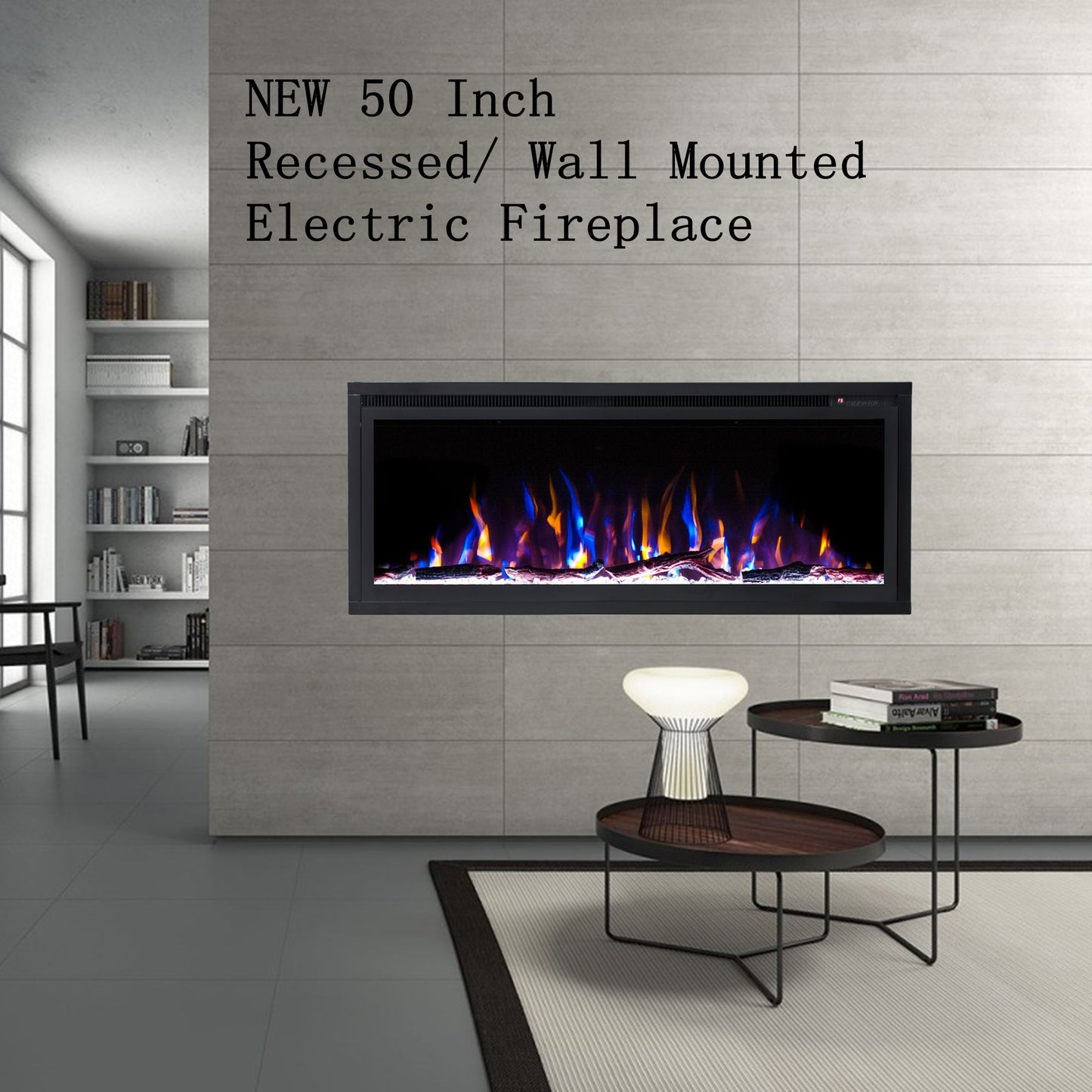 Horizon 50" Slim Trim Black Built-in Recessed / Wall mounted Heater Electric Fireplace