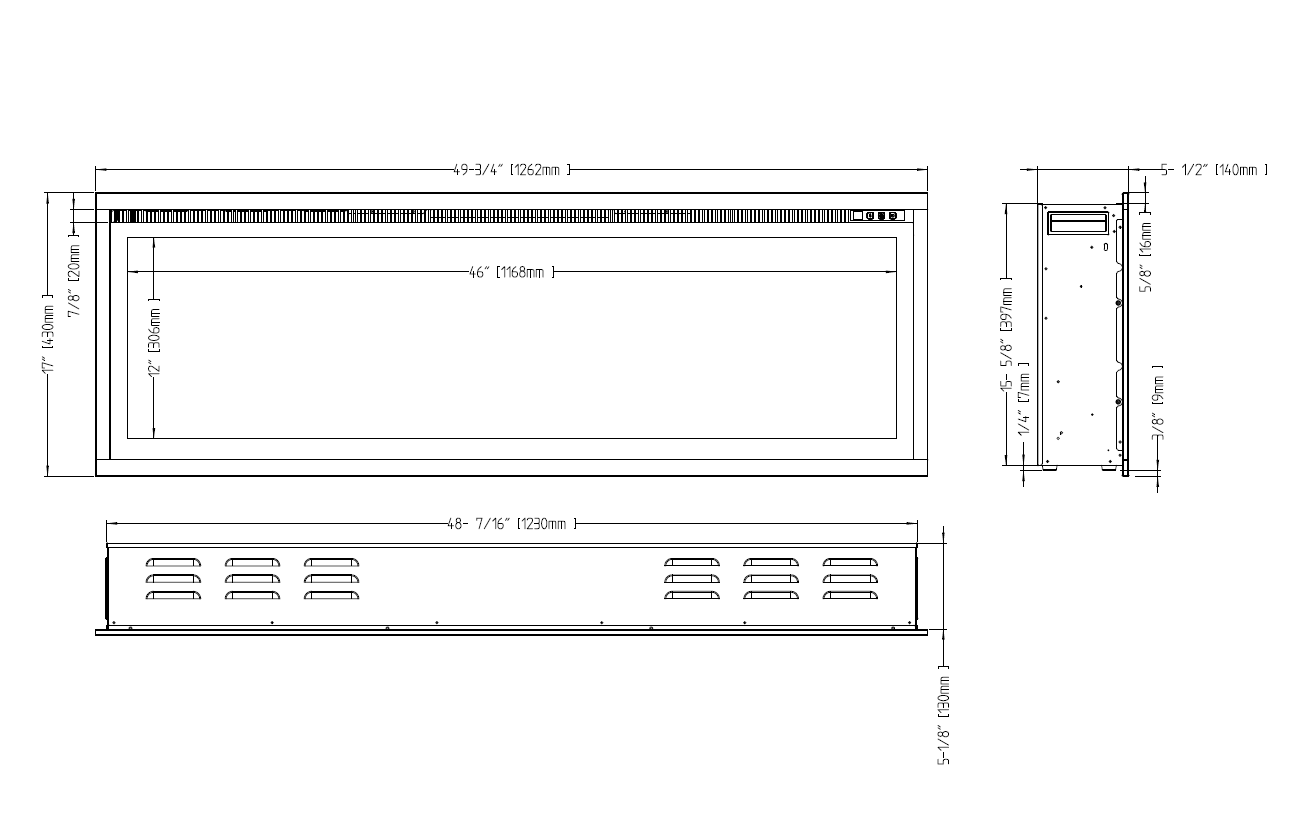 Horizon 50" Slim Trim Black Built-in Recessed / Wall mounted Heater Electric Fireplace