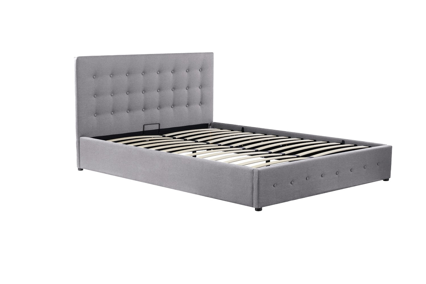 Scandinavian Fabric Square Tufted Gas Lift Storage Bed Frame Queen Grey