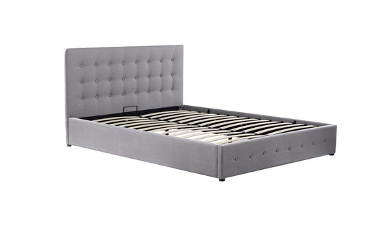 Scandinavian Fabric Square Tufted Gas Lift Storage Bed Frame Queen Grey