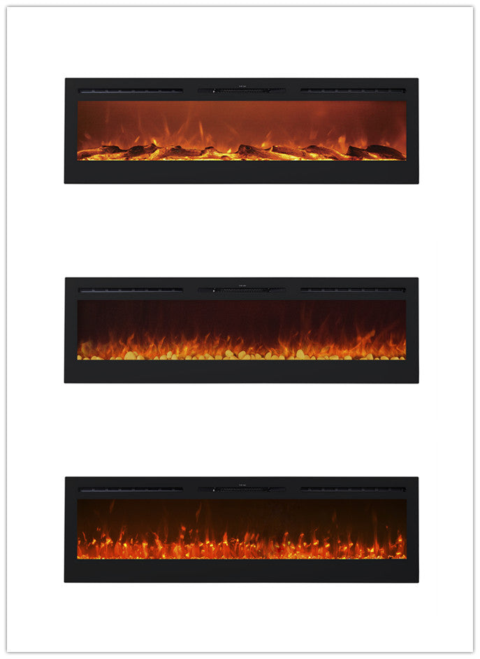 Victoria 72" Black Built-in Recessed / Wall mounted Heater Electric Fireplace