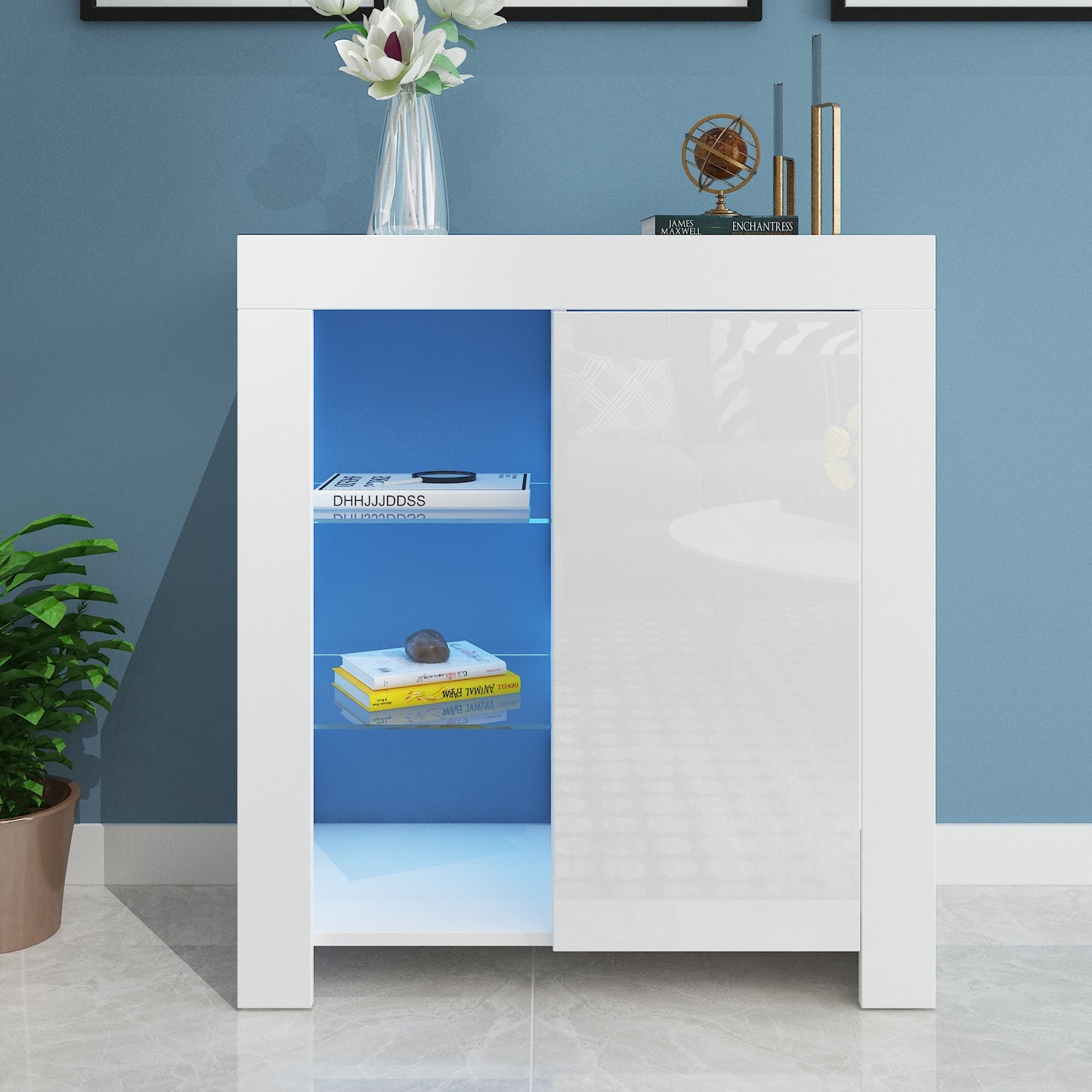 Modern LED Buffet Sideboard High Gloss Furniture Cabinet Storage White