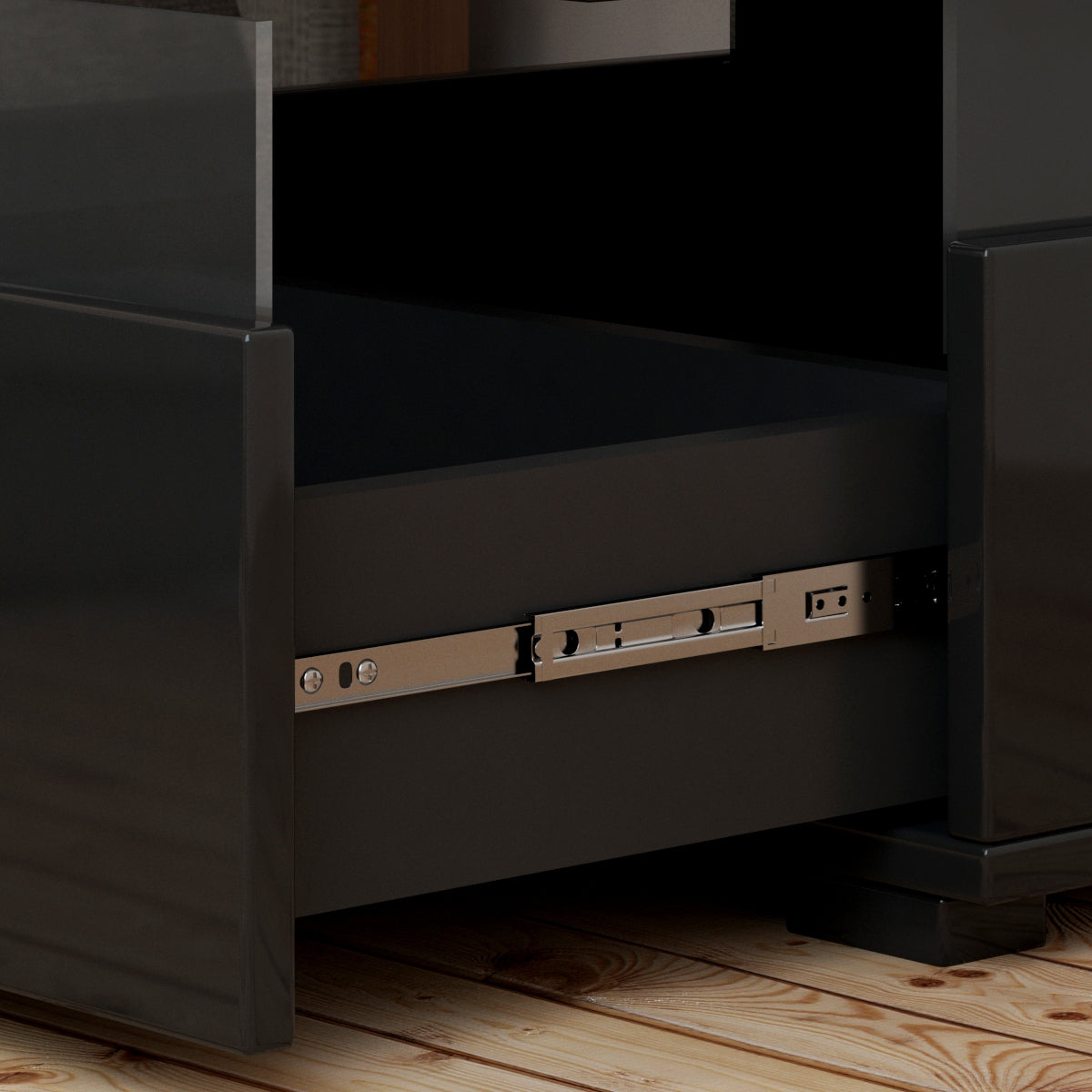 Modern RGB LED Bedside Table Side Table Nightstand High Gloss Storage Black