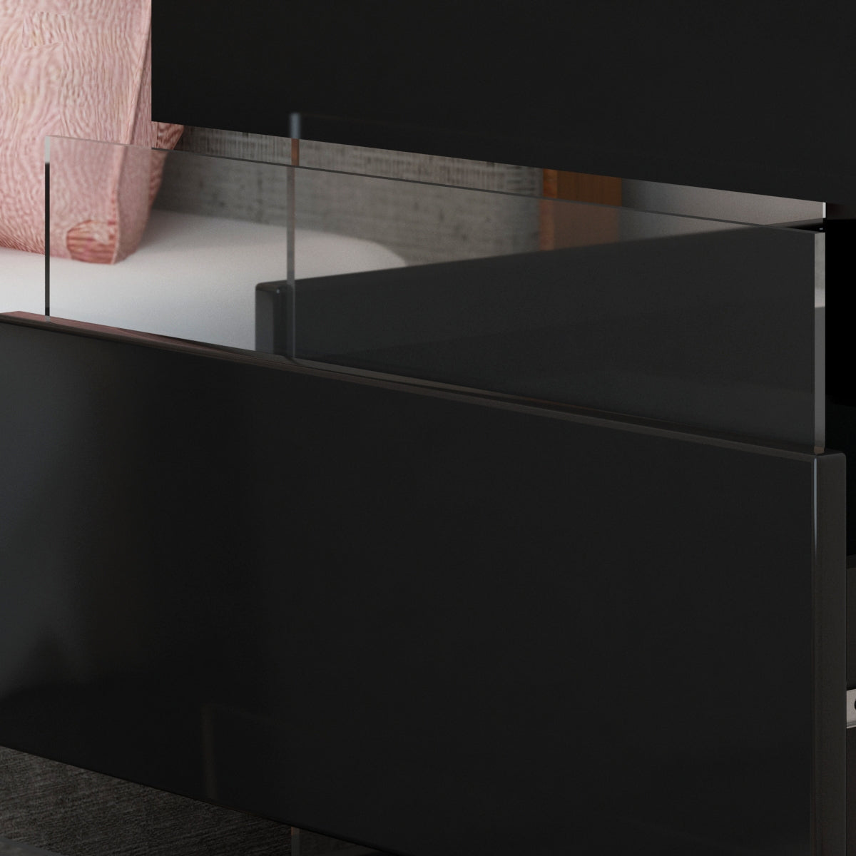 Modern RGB LED Bedside Table Side Table Nightstand High Gloss Storage Black