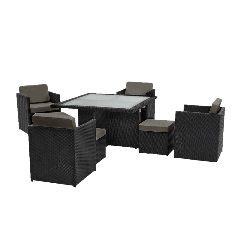 9pc PE Wicker Outdoor Aluminum Garden Furniture Dining Setting - Black (9010)