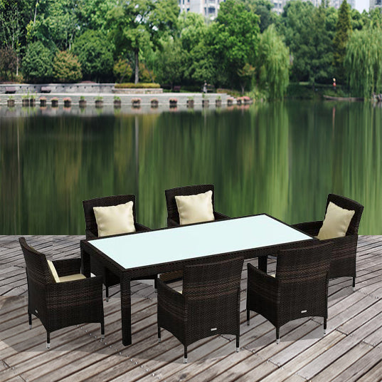 7pc PE Wicker Aluminium Outdoor Dining Set - Brown (9101)