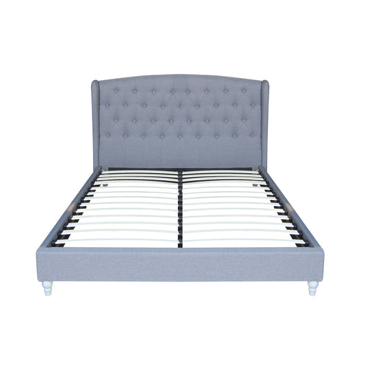 French Provincial Wing Fabric Bed Frame Queen Beige