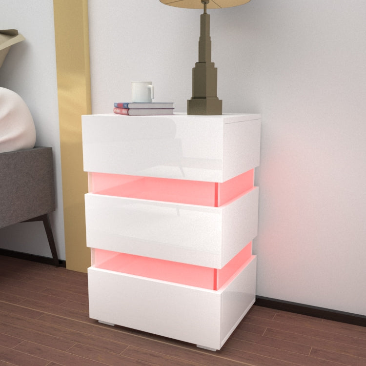 Modern RGB LED Bedside Table Side Table Nightstand High Gloss Storage White