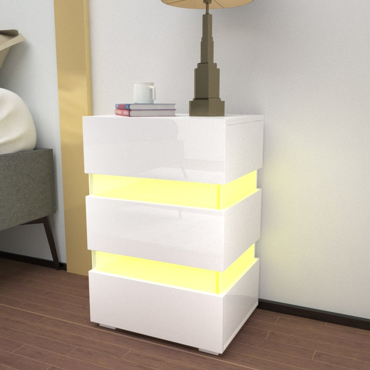 Modern RGB LED Bedside Table Side Table Nightstand High Gloss Storage White