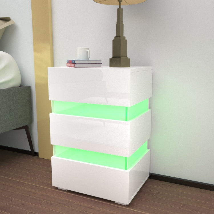 Modern RGB LED Bedside Table Side Table Nightstand High Gloss Storage White