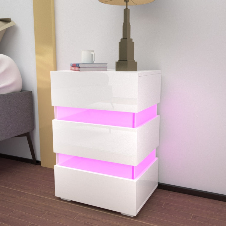 Modern RGB LED Bedside Table Side Table Nightstand High Gloss Storage White