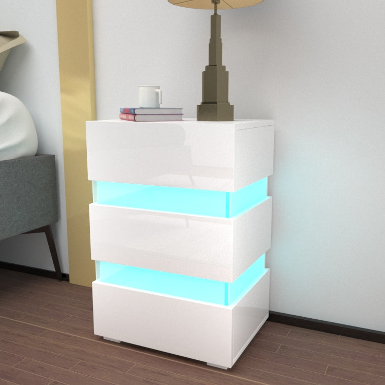 Modern RGB LED Bedside Table Side Table Nightstand High Gloss Storage White