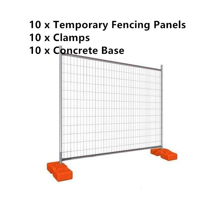 Temporary Fencing System 10 Panels 2100mmx2400mm with Concrete Feets Clamps