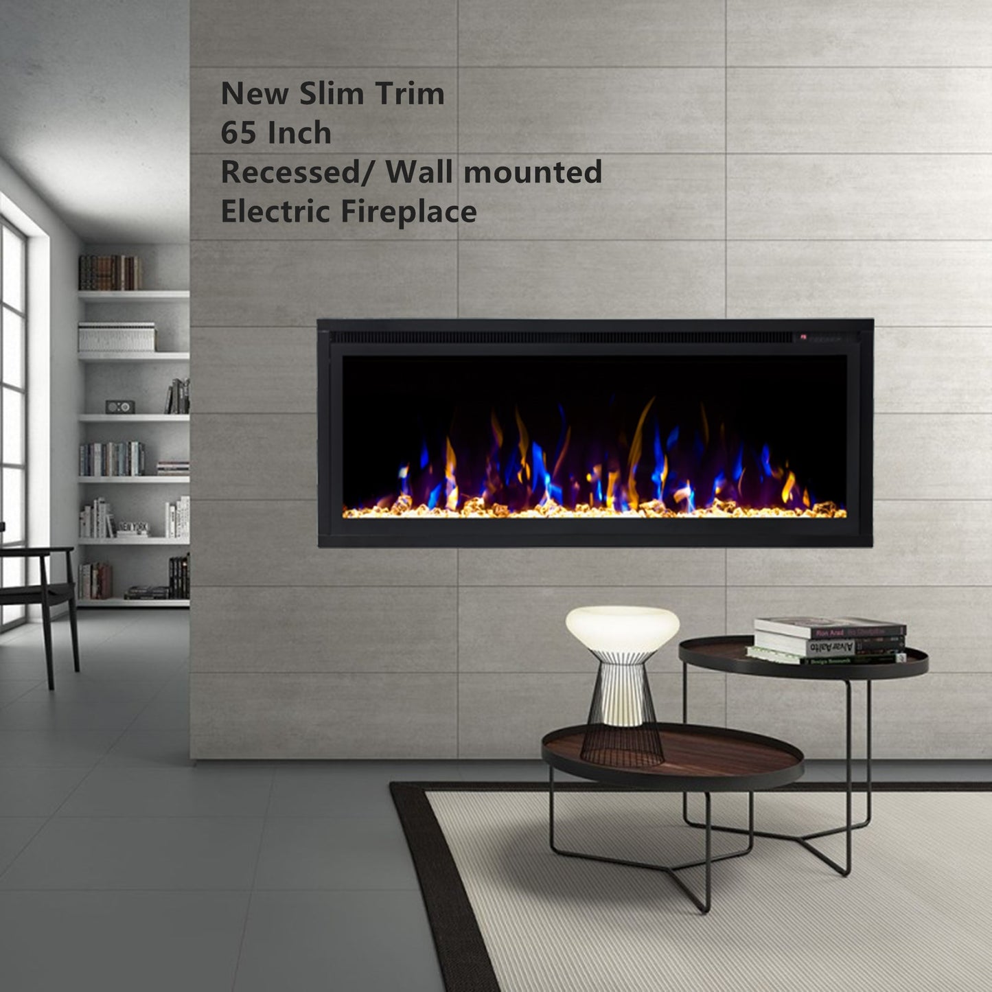 Horizon 65" Slim Trim inch Built-in Recessed / Wall mounted Heater Electric Fireplace