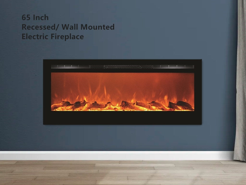 Victoria 65" Black Built-in Recessed / Wall mounted Heater Electric Fireplace