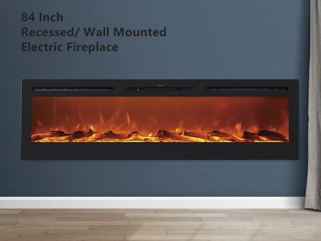 Victoria 84" Black Built-in Recessed / Wall mounted Heater Electric Fireplace