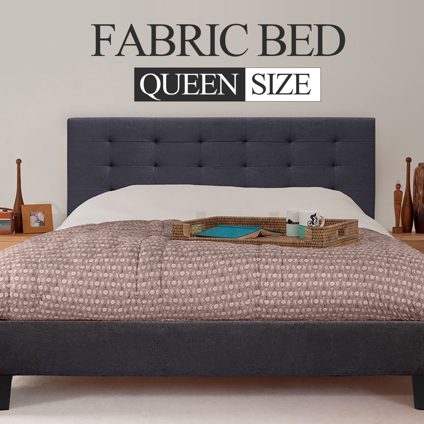 Fabric Bed Frame (Queen size, Charcoal color) CB03