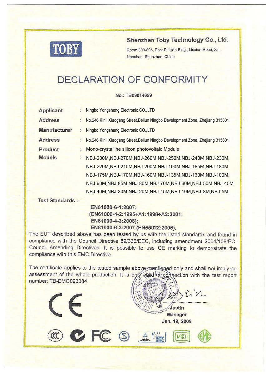 Quality Guarantee - European Standard Certificate