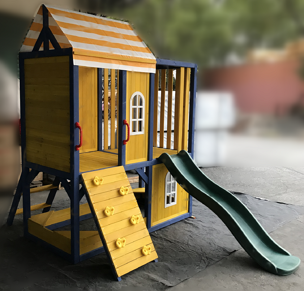 Outdoor Wooden Tower Kids Play Cubby House Cubbyhouse Sandpit Slide Climbing Rock 2049