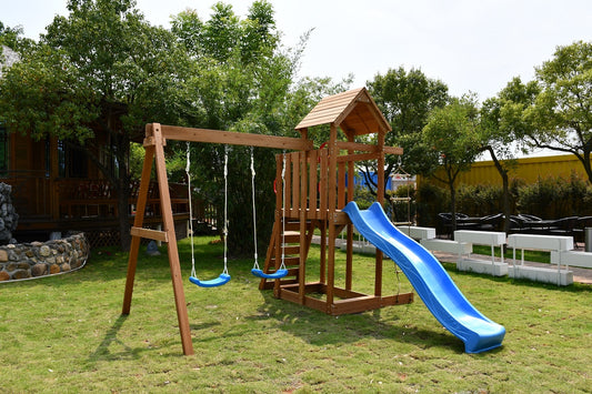 Backyard Wooden Swing Climb & Slide Set Playset 