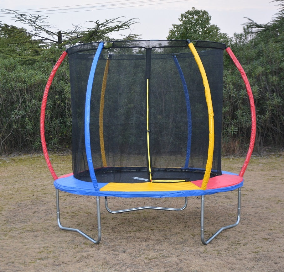 8ft Rainbow Mini Trampoline & Enclosure Set For Indoor and Outdoor