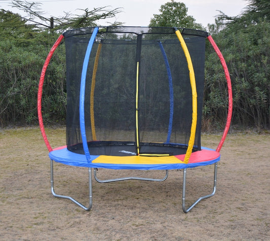 8ft Rainbow Mini Trampoline & Enclosure Set For Indoor and Outdoor