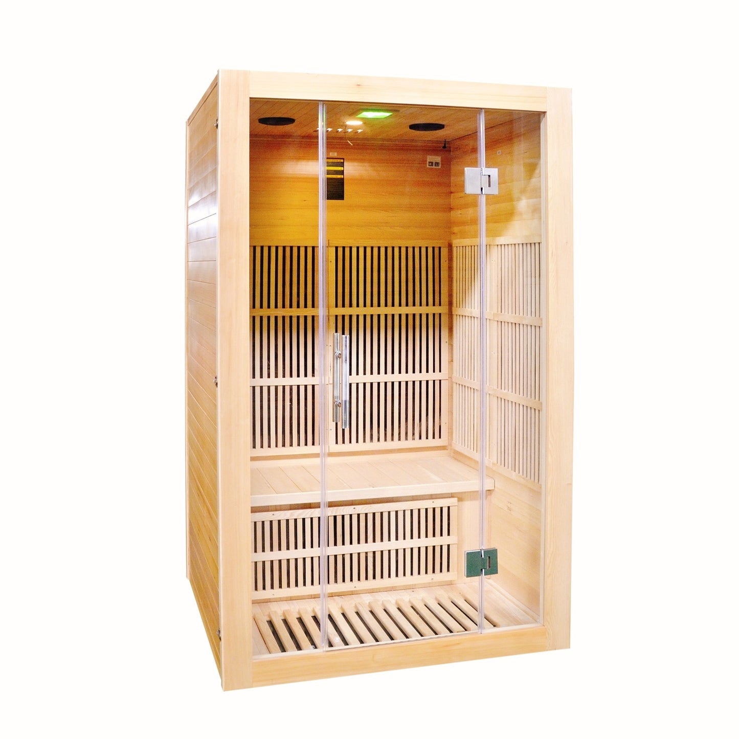 Greenland 2-Person Luxury Far-Infrared Sauna 8 Carbon Heater 1860W Full Glass Front Panel