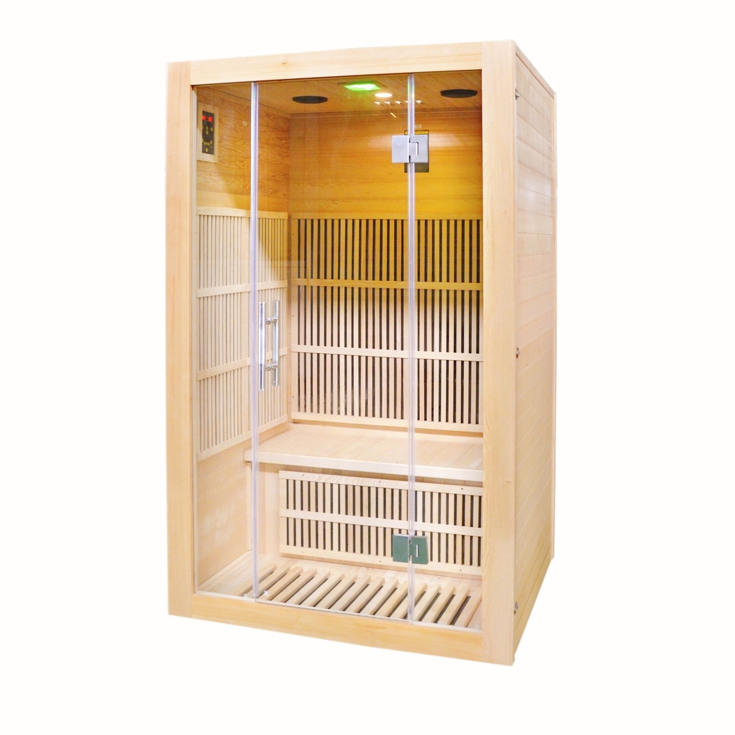 Greenland 2-Person Luxury Far-Infrared Sauna 8 Carbon Heater 1860W Full Glass Front Panel