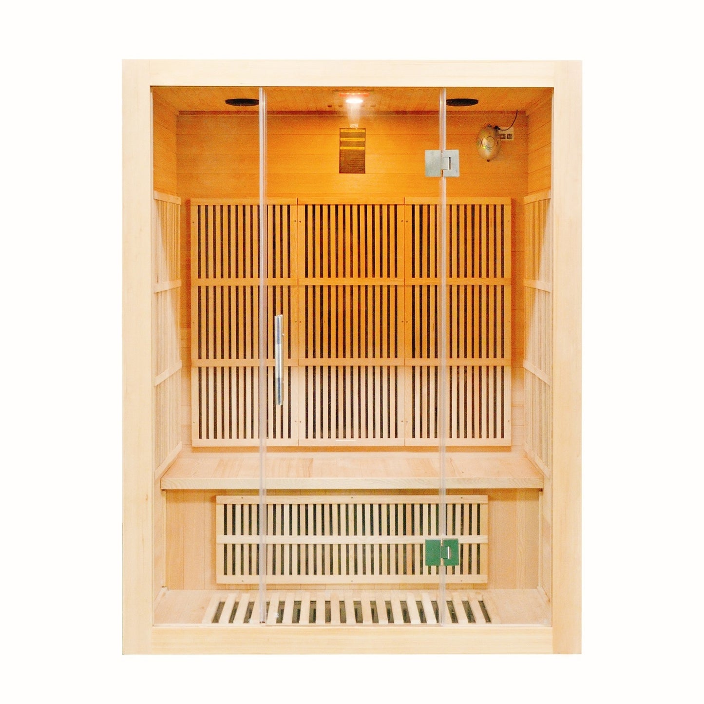 Greenland 3-Person Luxury Far-Infrared Sauna 9 Carbon Heater 2250W Full Glass Front Panel