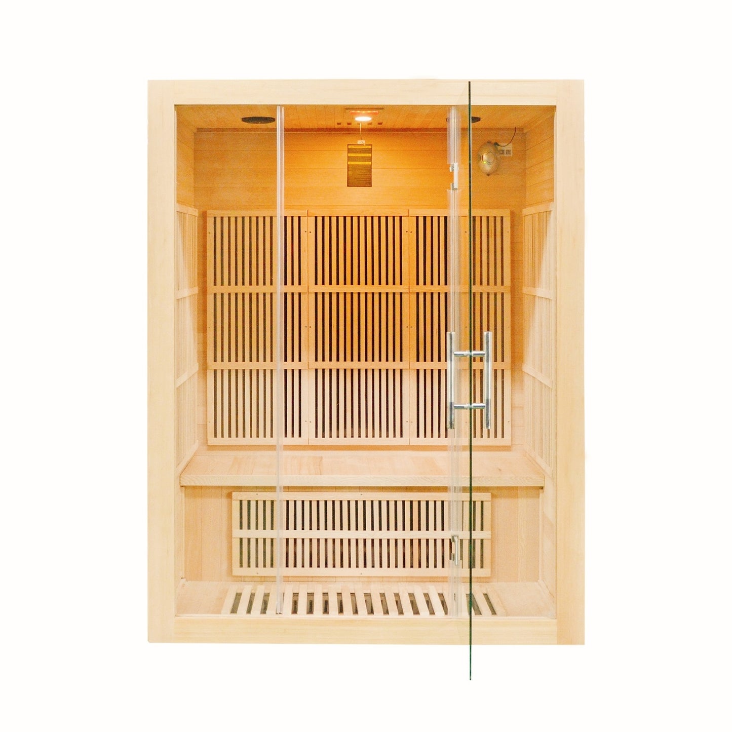 Greenland 3-Person Luxury Far-Infrared Sauna 9 Carbon Heater 2250W Full Glass Front Panel