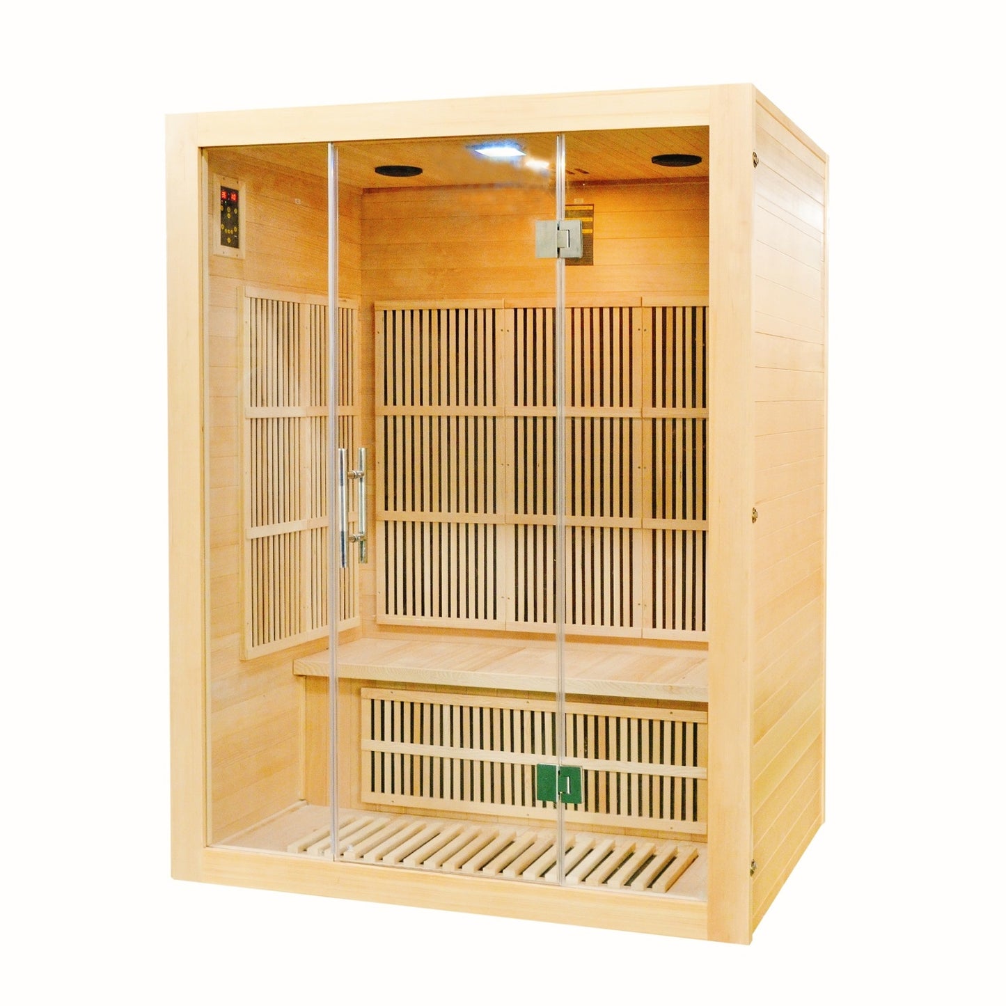 Greenland 3-Person Luxury Far-Infrared Sauna 9 Carbon Heater 2250W Full Glass Front Panel