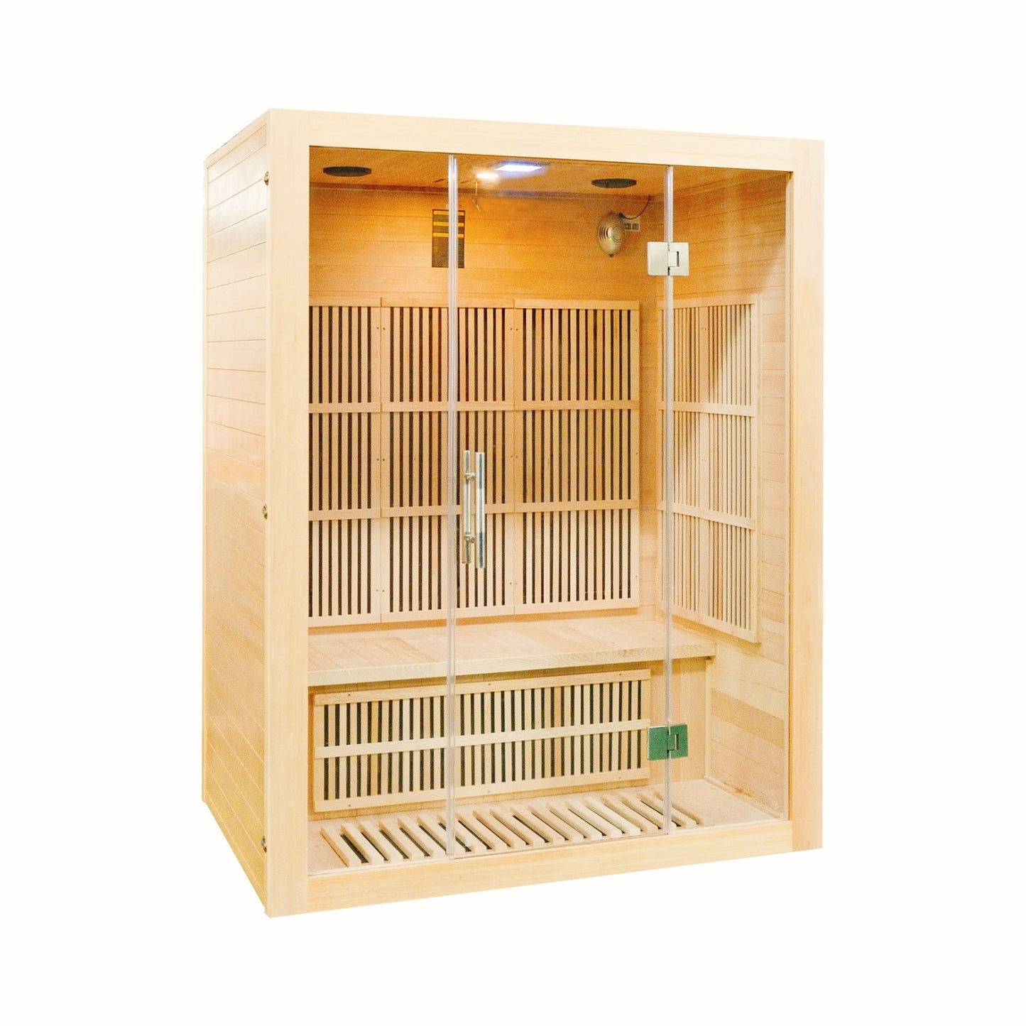 Greenland 3-Person Luxury Far-Infrared Sauna 9 Carbon Heater 2250W Full Glass Front Panel