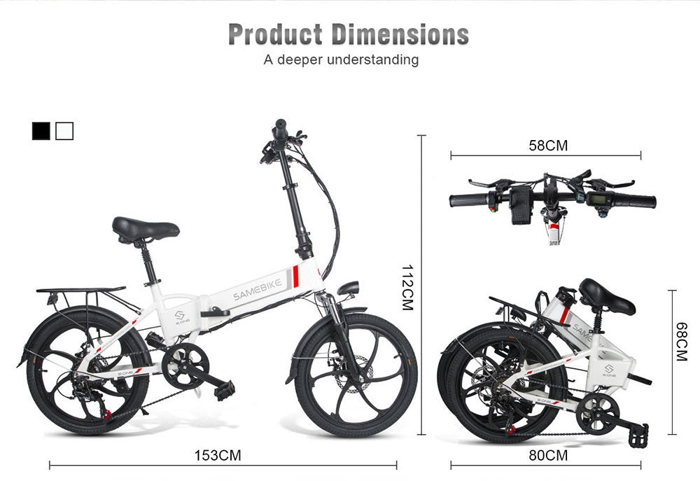 20 Inch SAMEBIKE Folding Electric Bike Bicycle Scooter E-scooter E-bike 350W Motor 10.4Ah Battery Max 35 KPH White