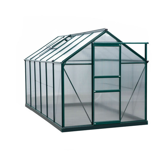 Polycarbonate & Aluminium Walk-in Greenhouse L382xW195x125/195cm Green 6mm Panel