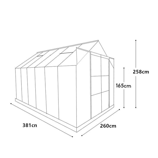 Polycarbonate & Aluminium Walk-in Greenhouse L381xW260cm Green (6mm Panel)