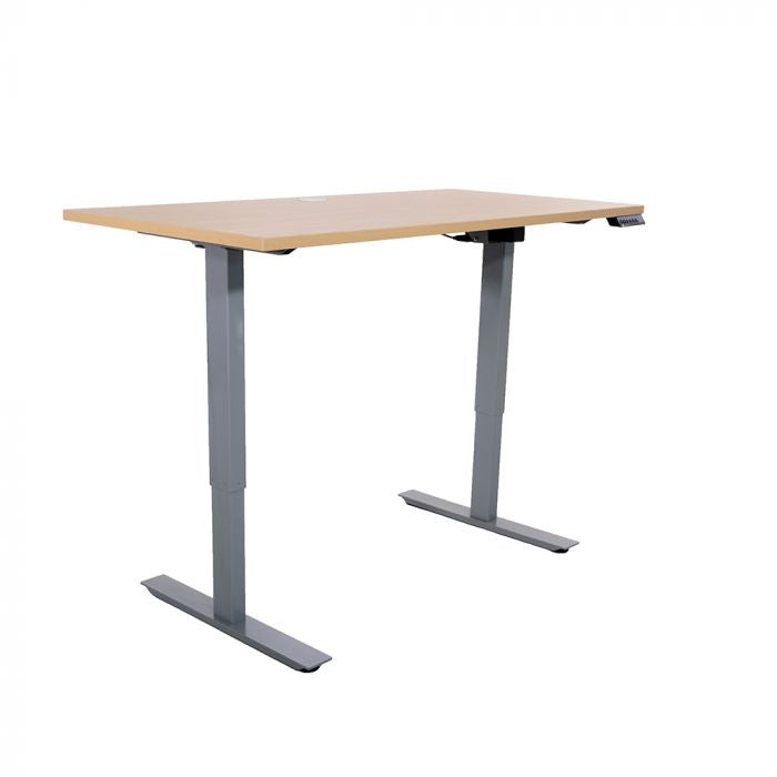 Electric Height-adjustable Computer & Laptop Standing Desk Single Motor Grey Frame Maple Top