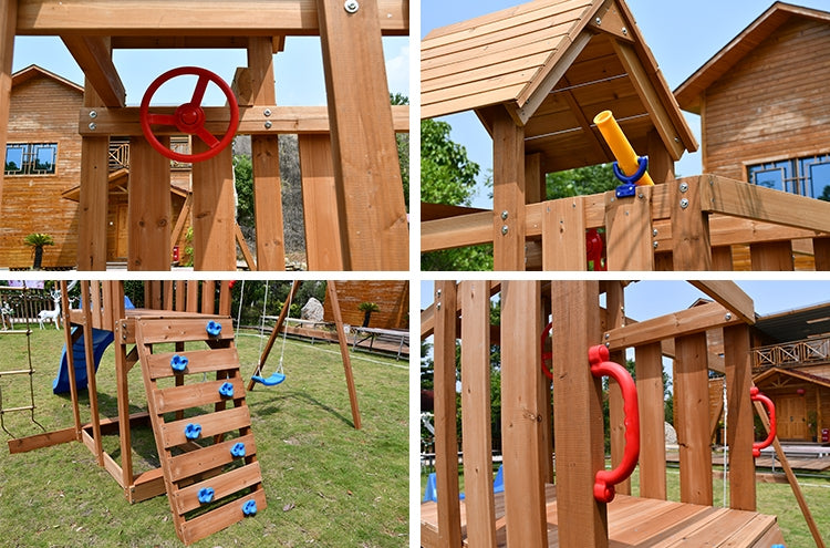 Outdoor Wooden Swing Climb & Slide Set Playset for Backyard 2200mm Slide