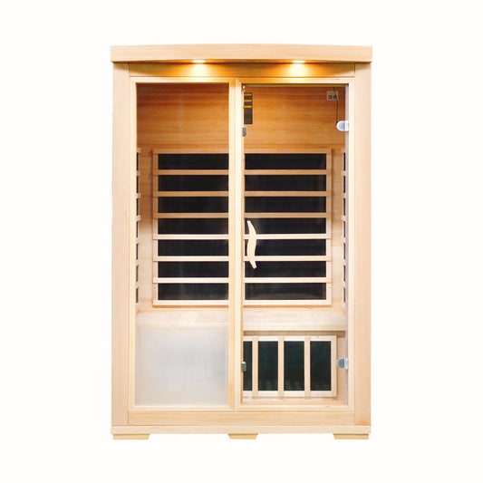 Greenland 2-Person Luxury Far-Infrared Sauna 8 Carbon Heater 1890W Full Glass Front Panel