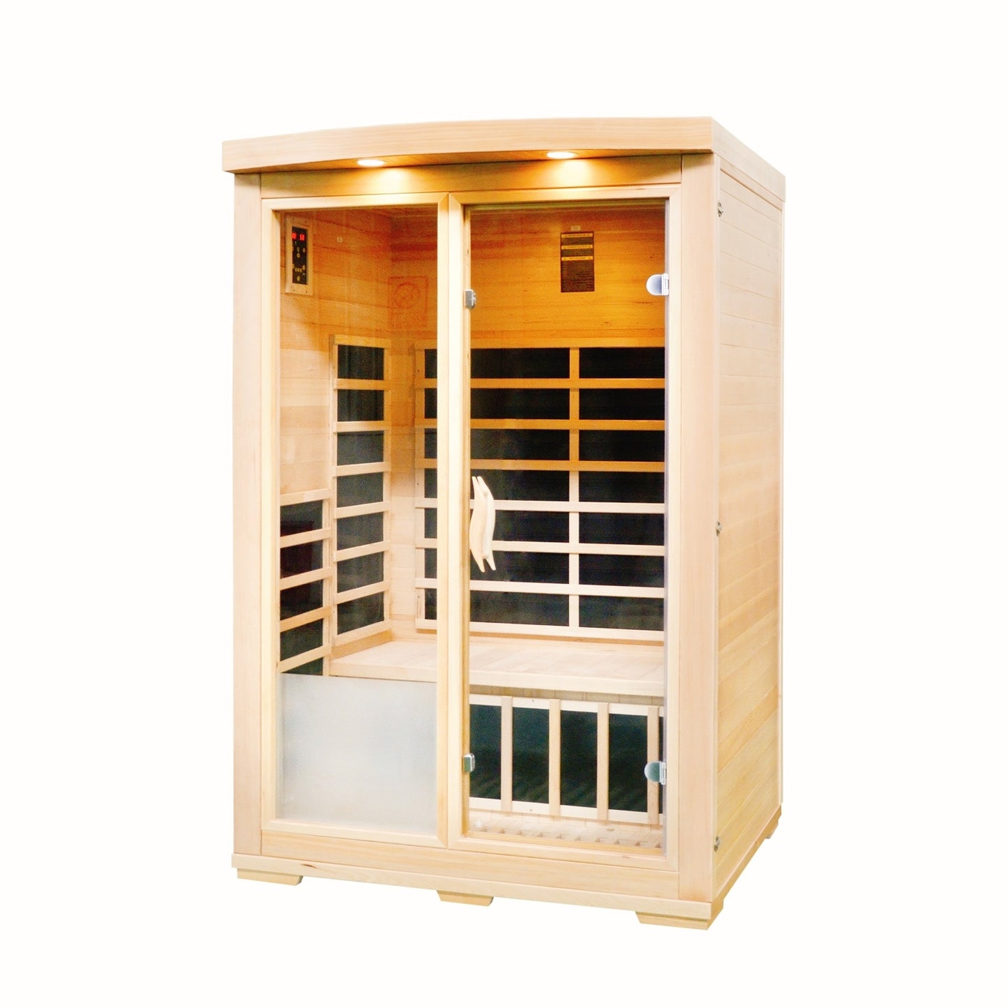 Greenland 2-Person Luxury Far-Infrared Sauna 8 Carbon Heater 1890W Full Glass Front Panel