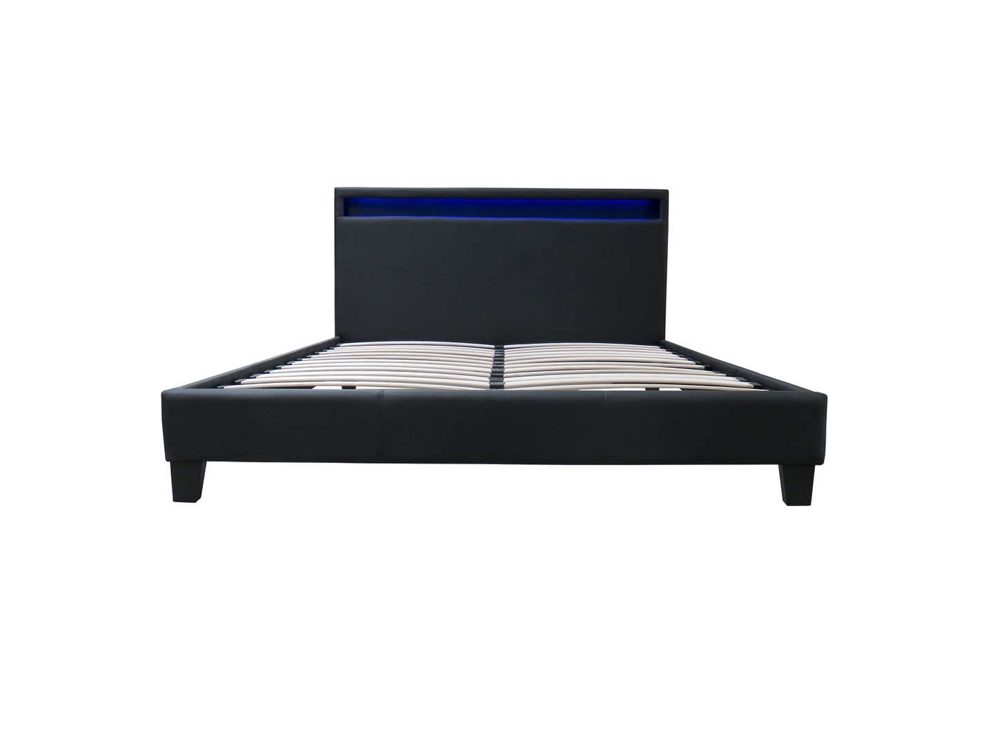 LED Bed Frame Queen Full Size Black PU Leather