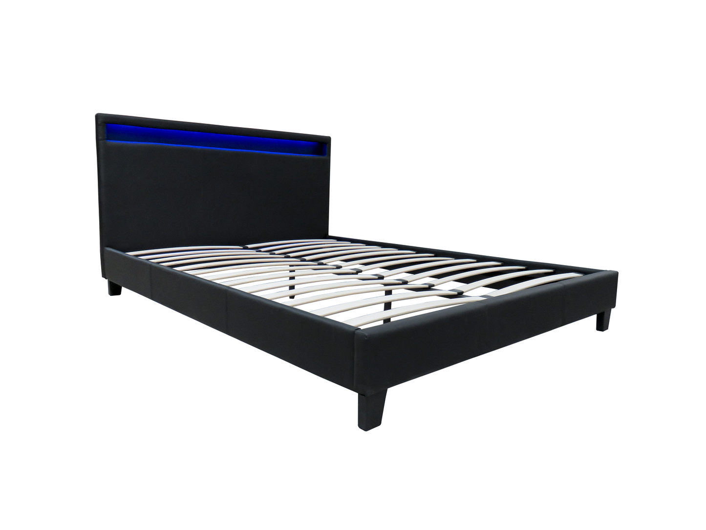 LED Bed Frame Queen Full Size Black PU Leather