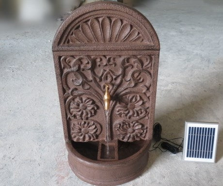 Garden Solar Wall Water Fountain Feature Copper Tuscan Indoor Outdoor 72cm