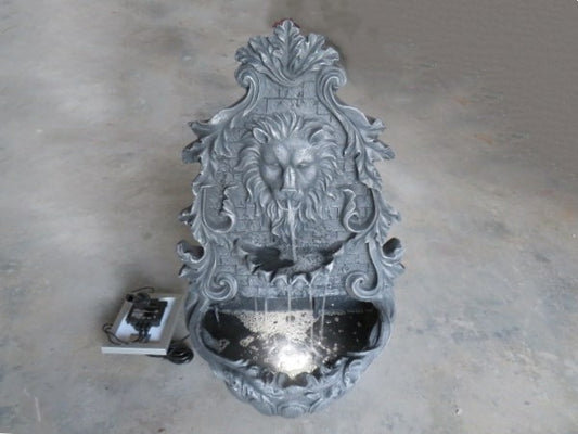 Garden Solar Wall Water Fountain Feature Lion Head Indoor Outdoor 78cm