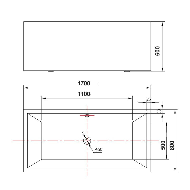 Bathroom Acrylic Free Standing Bath Tub Thin Edge 1500 x 750 x 600 Freestanding (linea Box)