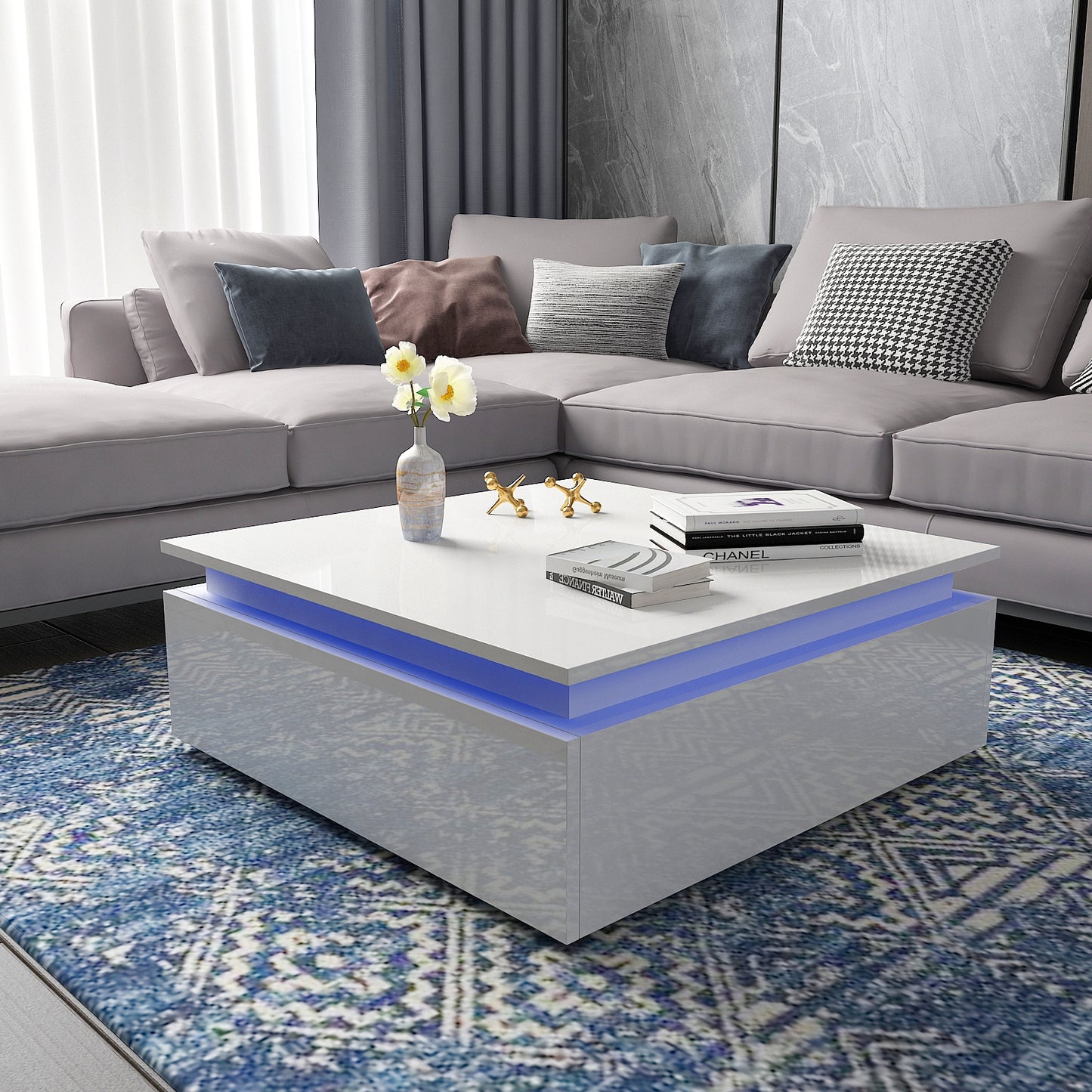 Modern LED Light Coffee Tea Table with Storage High Gloss Living Room MLC12