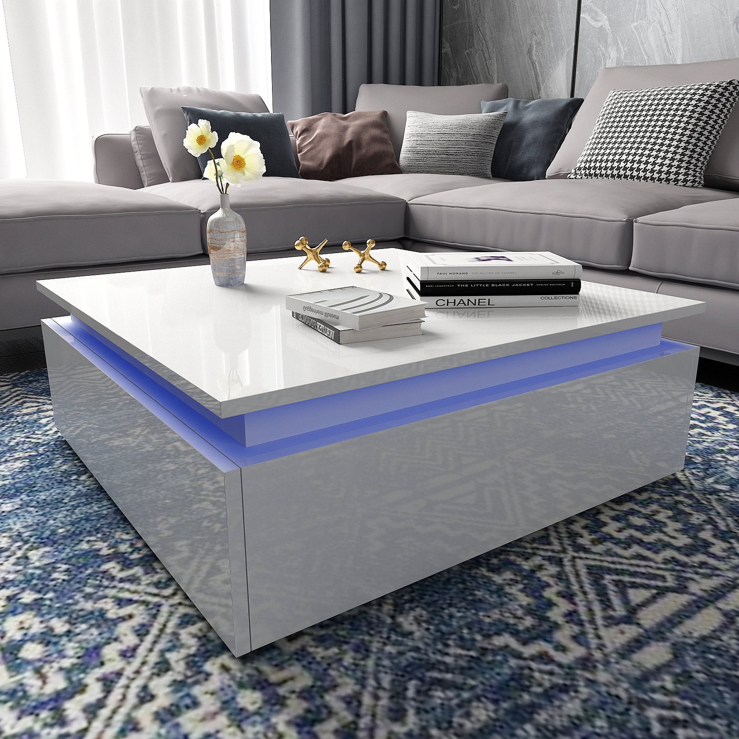 Modern LED Light Coffee Tea Table with Storage High Gloss Living Room MLC12